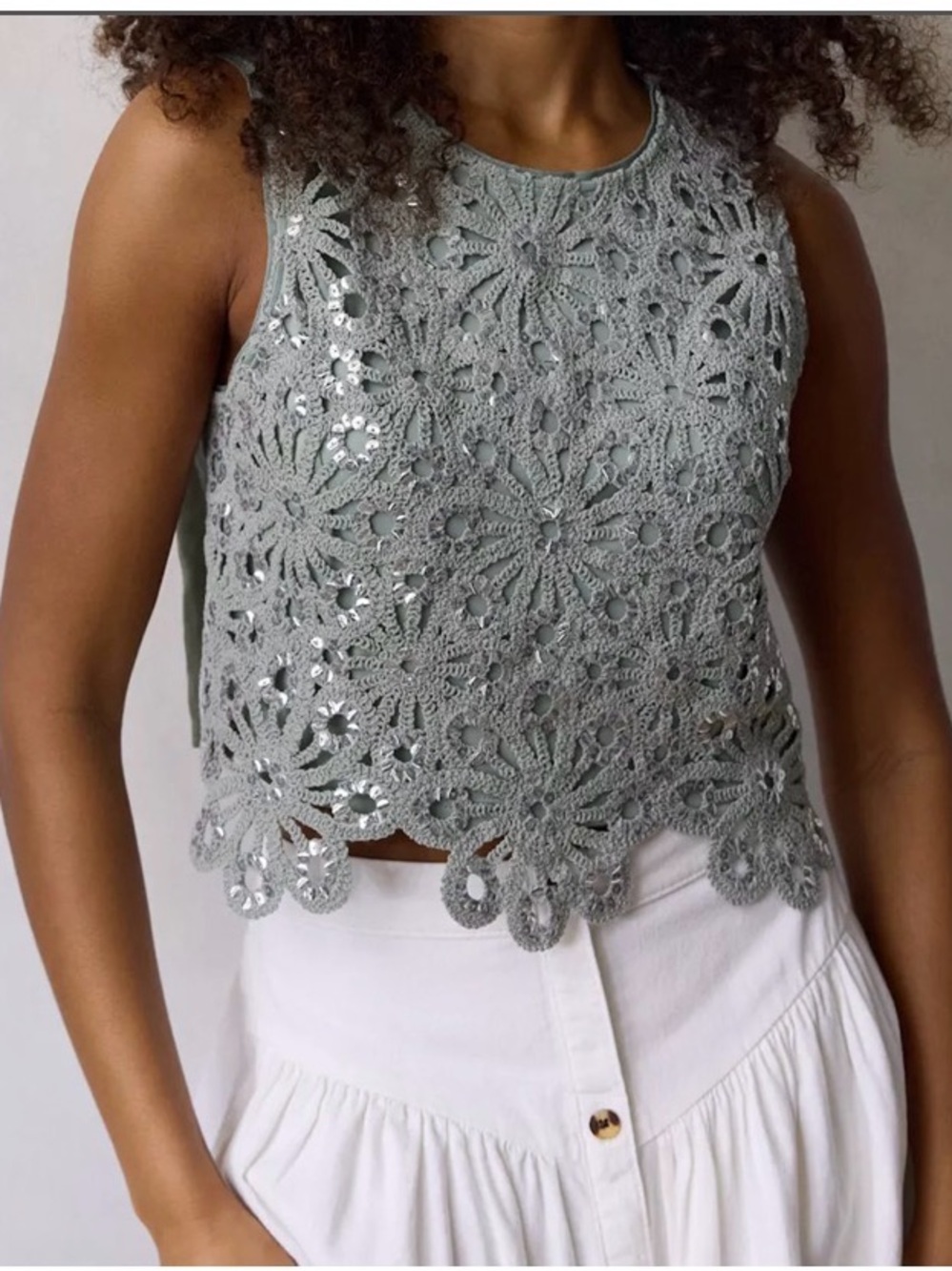 Women’s LC Lauren Conrad Sequin Floral crochet tank top